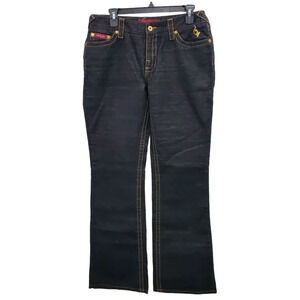 Baby Phat Junior's Y2K Black Gold Contrast Sequin Embellished Bootcut Jeans Sz 9